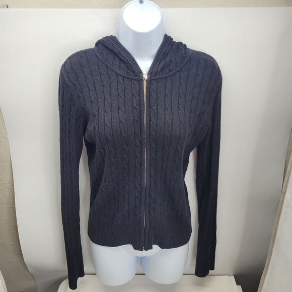 Sweet Romeo Hooded Pullover Relaxed Fit Knit Sweatshirt Black Womens Large - Picture 2 of 6